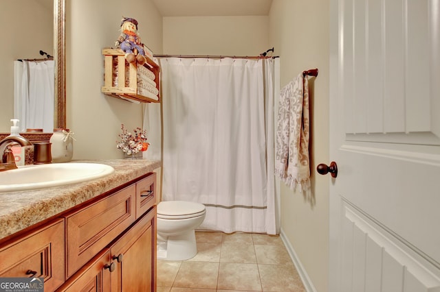 149 Horizon Hl, Newnan, GA 30265 - bathroom with vanity, toilet, tile patterned flooring, and a shower with curtain