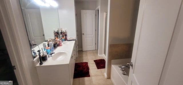 5719 Singlebriar Ct, Norcross, GA 30093 - bathroom with tile patterned flooring, double vanity, a bath, and a shower