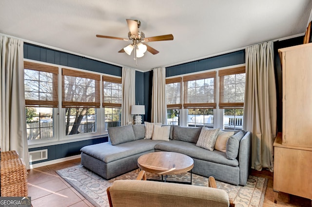 570 Southview Dr, Athens, GA 30605 - living area with ceiling fan and tile patterned floors