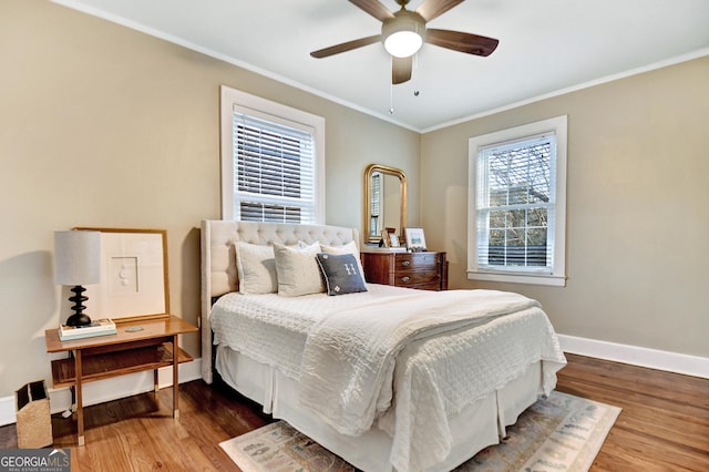 570 Southview Dr, Athens, GA 30605 - bedroom featuring ornamental molding, wood finished floors, baseboards, and ceiling fan