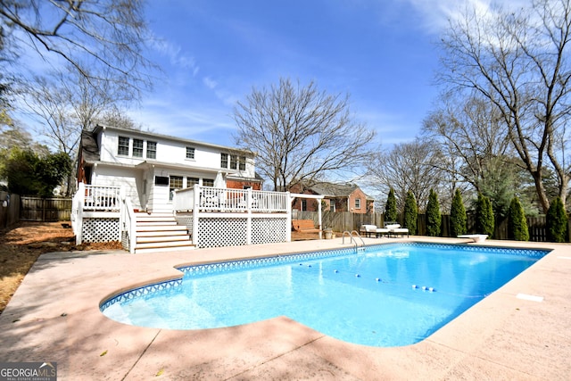 570 Southview Dr, Athens, GA 30605 - view of pool with a deck, a fenced backyard, stairway, a patio area, and a diving board