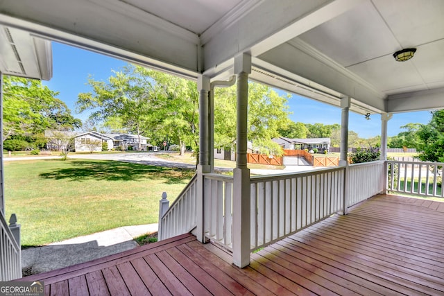 383 Mulberry St, Statham, GA 30666 - wooden porch with a lawn and a residential view