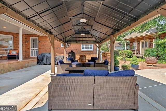 11 Crossbridge Ct, Cartersville, GA 30120 - view of patio / terrace with an outdoor living space, a grill, and a gazebo