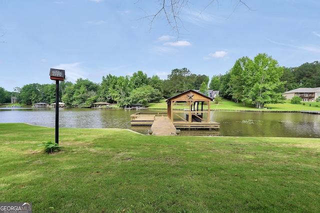 113 Fletcher Rd, Eatonton, GA 31024 - dock area with a water view, a gazebo, and a lawn