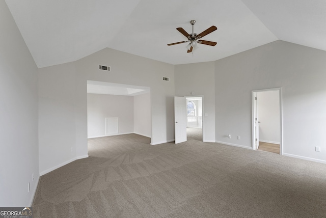 907 Brisley Cir, Hampton, GA 30228 - unfurnished living room featuring ceiling fan, carpet flooring, and high vaulted ceiling
