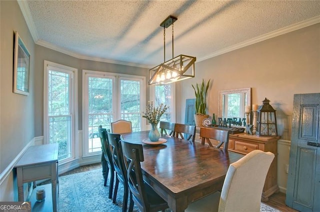 368 Lambeth Dr, Hiram, GA 30141 - dining space with a textured ceiling, plenty of natural light, crown molding, a chandelier, and light wood-style flooring