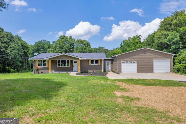 3689 Anderson Hwy, Hartwell, GA 30643 - ranch-style home with a front yard, metal roof, concrete driveway, and a porch