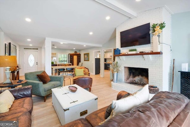 103 Ashley Marsh Dr, Brunswick, GA 31523 - living area featuring light wood finished floors, recessed lighting, and a brick fireplace