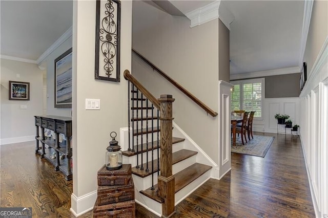126 Townsend Pass, Alpharetta, GA 30004 - stairs with wood finished floors and ornamental molding