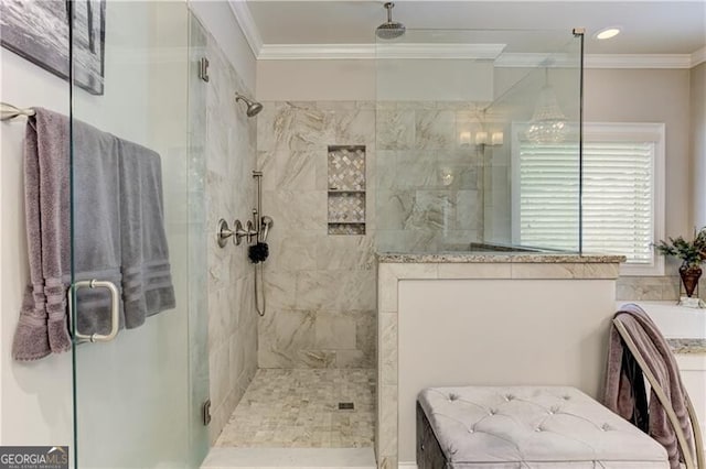 126 Townsend Pass, Alpharetta, GA 30004 - full bathroom with a shower stall, ornamental molding, and a bathtub