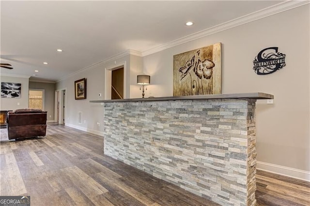 126 Townsend Pass, Alpharetta, GA 30004 - living area with wood finished floors, crown molding, and recessed lighting