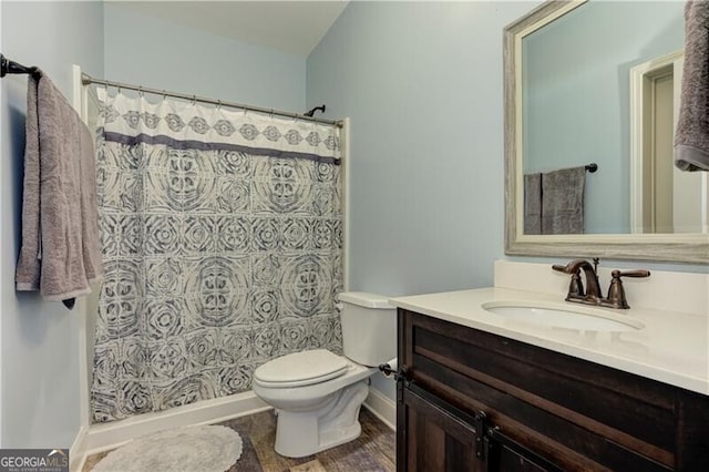 126 Townsend Pass, Alpharetta, GA 30004 - full bathroom with vanity, curtained shower, and wood finished floors
