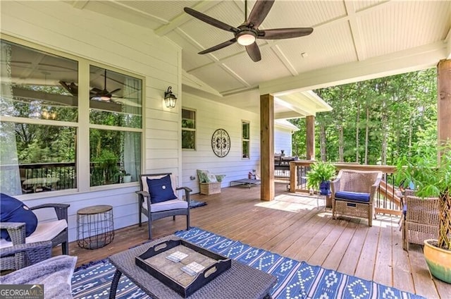 126 Townsend Pass, Alpharetta, GA 30004 - wooden deck with a ceiling fan and an outdoor hangout area