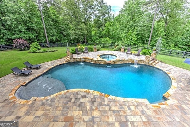 126 Townsend Pass, Alpharetta, GA 30004 - view of swimming pool featuring an in-ground hot tub, a fenced backyard, and a patio