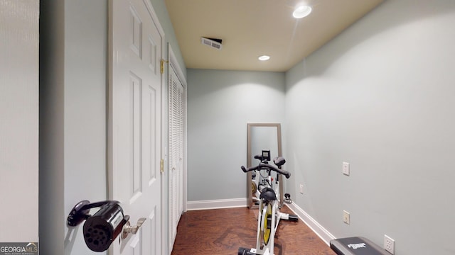 1346 Wind Chime Ct, Lawrenceville, GA 30045 - exercise area with recessed lighting, dark wood-style flooring, and baseboards