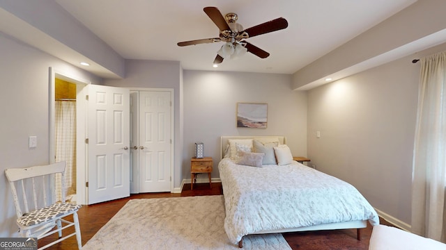 1346 Wind Chime Ct, Lawrenceville, GA 30045 - bedroom with wood finished floors, recessed lighting, baseboards, and ceiling fan