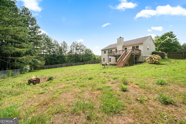135 Pinewood Cir, Colbert, GA 30628 - fenced backyard with a fire pit, stairway, and a deck