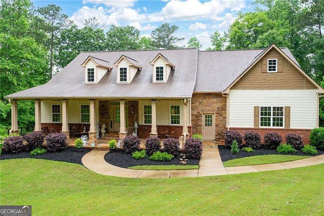 7131 Ridge Rd, Hiram, GA 30141 - view of front of property with a front lawn, covered porch, and stone siding