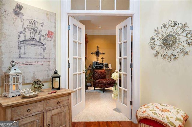 7131 Ridge Rd, Hiram, GA 30141 - corridor featuring french doors and wood finished floors