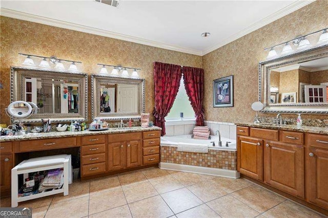 7131 Ridge Rd, Hiram, GA 30141 - full bath with a bath, vanity, ornamental molding, and tile patterned flooring