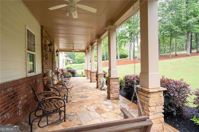 7131 Ridge Rd, Hiram, GA 30141 - porch featuring a ceiling fan