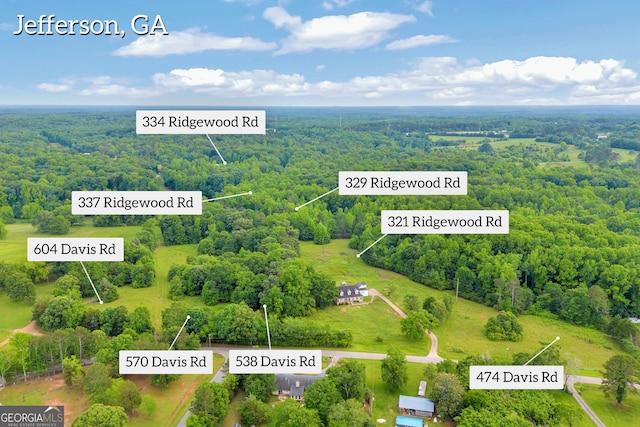 570 Davis Rd, Jefferson, GA 30549 - aerial view of property's location featuring a heavily wooded area and property parcel outlined