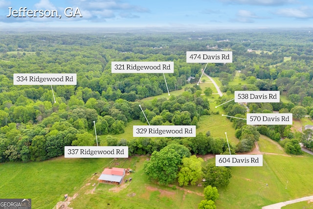 570 Davis Rd, Jefferson, GA 30549 - aerial view of property's location featuring a forest and property boundaries highlighted