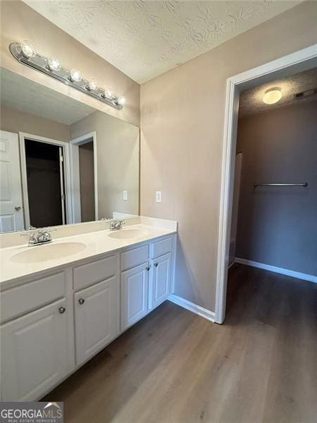 6634 Splashwater Dr, Flowery Branch, GA 30542 - full bathroom with wood finished floors, double vanity, and a textured ceiling
