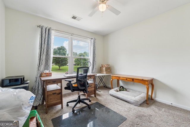 5102 Yellow Stone Dr, Flowery Branch, GA 30542 - carpeted office space with ceiling fan and baseboards