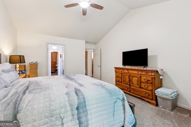 5102 Yellow Stone Dr, Flowery Branch, GA 30542 - carpeted bedroom with lofted ceiling, a ceiling fan, and baseboards
