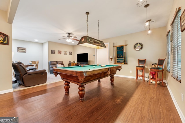 5102 Yellow Stone Dr, Flowery Branch, GA 30542 - rec room with pool table, wood finished floors, ceiling fan, and baseboards