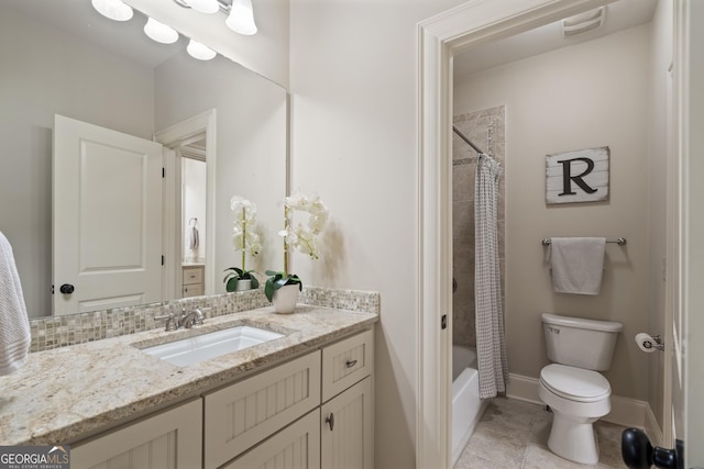 4530 Westgate Dr, Cumming, GA 30040 - full bathroom with vanity, shower / bath combination with curtain, and tile patterned flooring