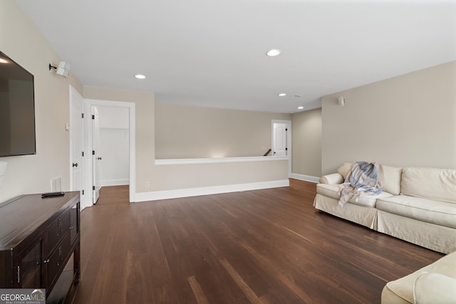 4530 Westgate Dr, Cumming, GA 30040 - living area featuring dark wood-type flooring and recessed lighting