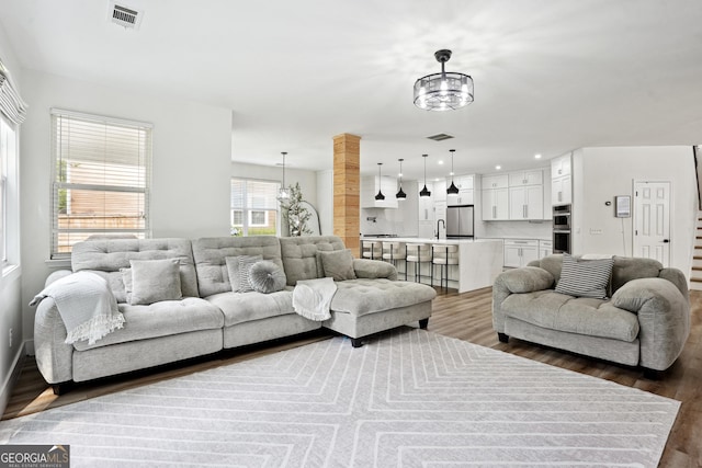 194 Branch Valley Way, Dallas, GA 30132 - living area featuring dark wood finished floors and recessed lighting
