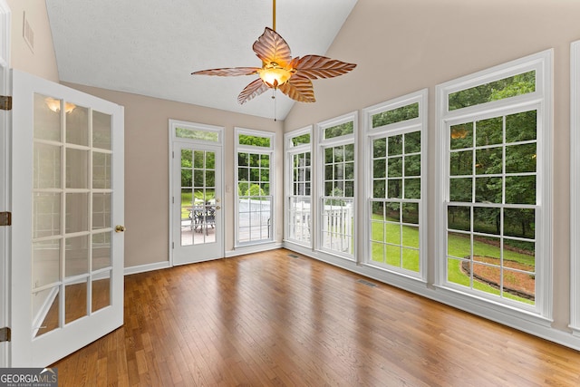 607 Lees Mill Rd, Fayetteville, GA 30214 - unfurnished sunroom with lofted ceiling and hardwood / wood-style floors