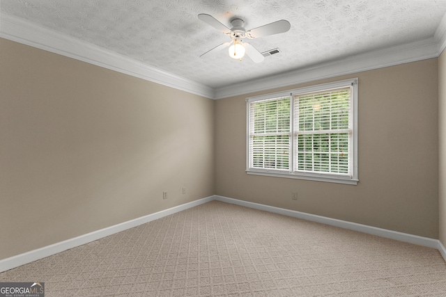607 Lees Mill Rd, Fayetteville, GA 30214 - unfurnished room with a ceiling fan, ornamental molding, a textured ceiling, baseboards, and carpet flooring