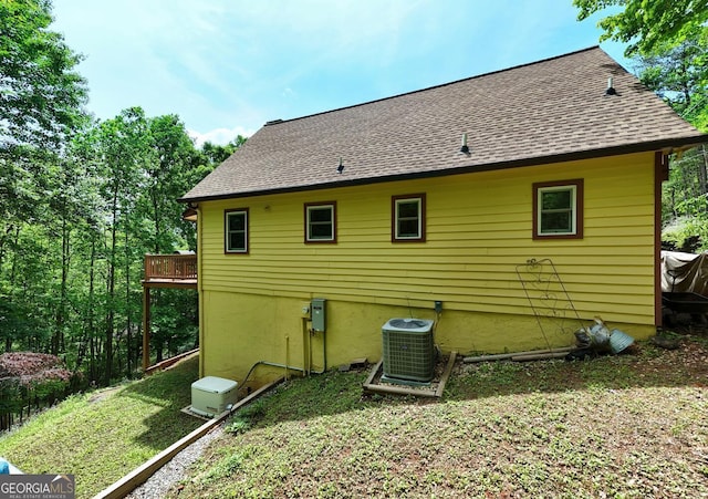 224 Shake Rag Rd, Hiawassee, GA 30546 - rear view of house featuring central air condition unit and roof with shingles