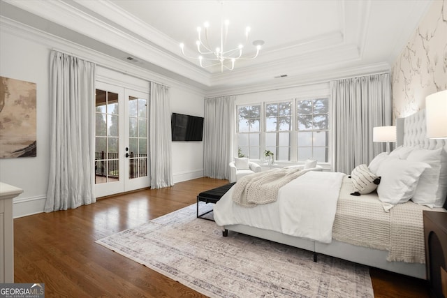 3057 Watsons Bnd, Milton, GA 30004 - bedroom featuring multiple windows, french doors, a chandelier, access to exterior, and ornamental molding