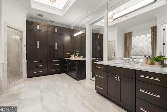 3057 Watsons Bnd, Milton, GA 30004 - full bath with ornamental molding, two vanities, and a shower stall