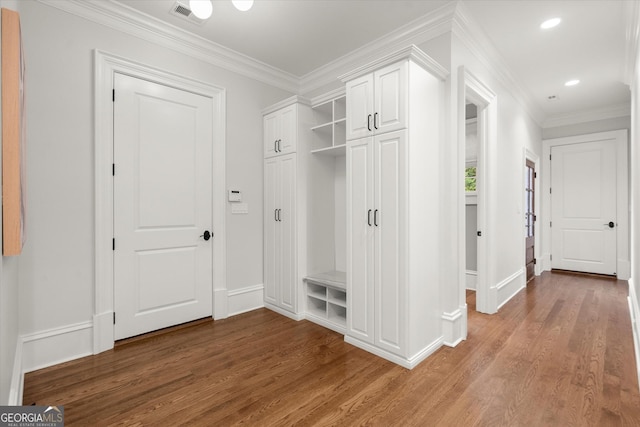 3057 Watsons Bnd, Milton, GA 30004 - mudroom with light wood-style flooring, crown molding, and recessed lighting