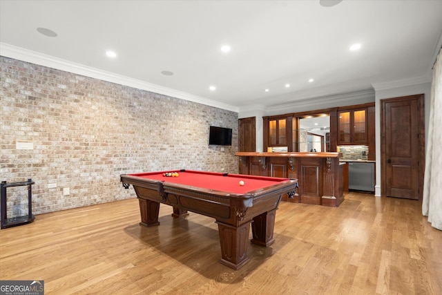 3057 Watsons Bnd, Milton, GA 30004 - playroom with billiards, light wood-style floors, crown molding, and recessed lighting