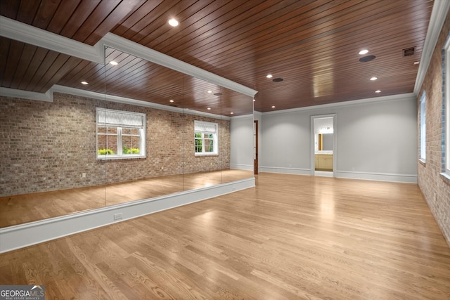 3057 Watsons Bnd, Milton, GA 30004 - unfurnished room with wooden ceiling, brick wall, crown molding, wood finished floors, and recessed lighting