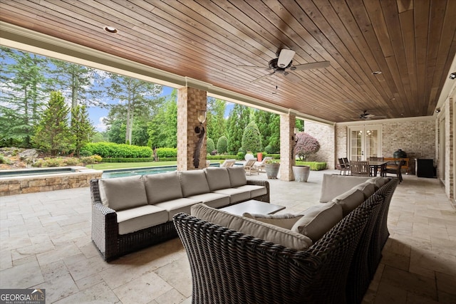 3057 Watsons Bnd, Milton, GA 30004 - view of patio featuring an outdoor hangout area, ceiling fan, french doors, and outdoor dining area
