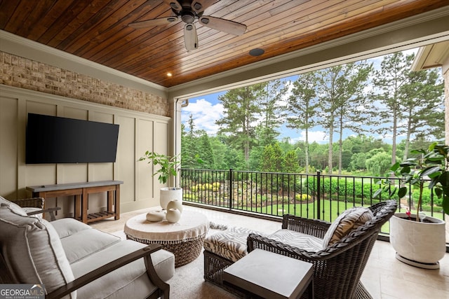 3057 Watsons Bnd, Milton, GA 30004 - view of patio / terrace with outdoor lounge area, a ceiling fan, and view of wooded area