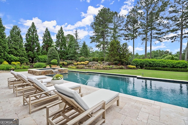 3057 Watsons Bnd, Milton, GA 30004 - view of swimming pool with a patio, a lawn, and a pool with connected hot tub