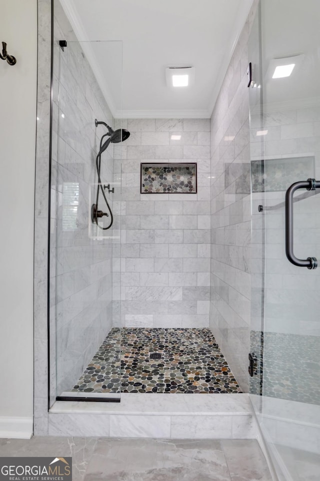 2535 Winthrope Way, Lawrenceville, GA 30044 - full bath featuring a stall shower and ornamental molding