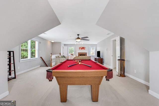 2535 Winthrope Way, Lawrenceville, GA 30044 - game room with light colored carpet, plenty of natural light, and a ceiling fan