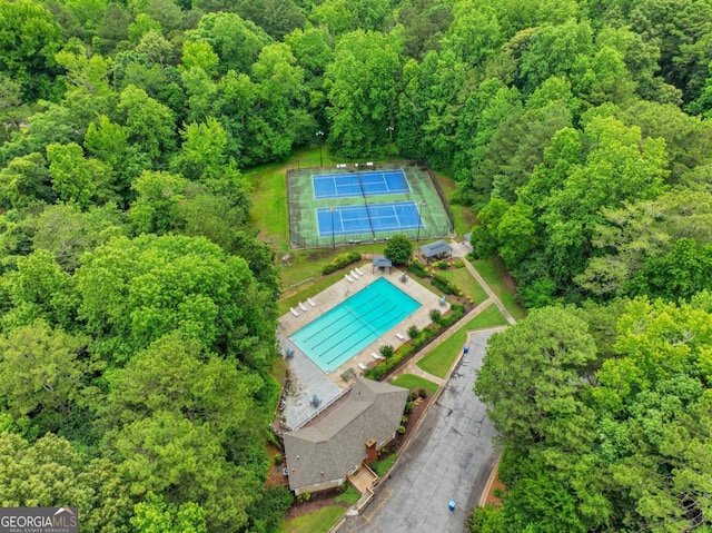 2535 Winthrope Way, Lawrenceville, GA 30044 - aerial view of a pool area and a heavily wooded area
