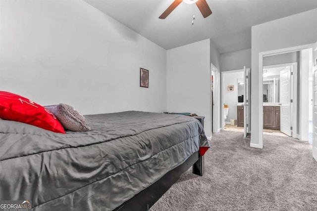 51 Waterfowl Ct, Jefferson, GA 30549 - bedroom featuring carpet, connected bathroom, ceiling fan, and vaulted ceiling