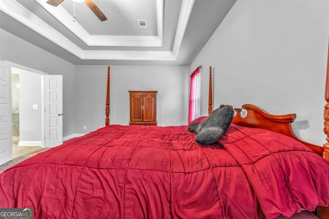 51 Waterfowl Ct, Jefferson, GA 30549 - carpeted bedroom with a tray ceiling, ornamental molding, and ceiling fan
